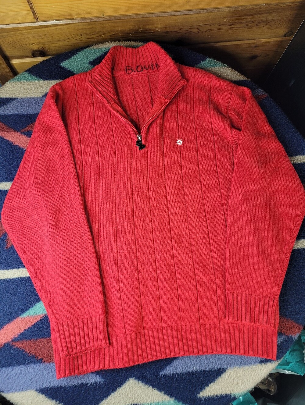 Y2K Southpole Chunky Knit Sweater Mens Large Red 1/4 Zip Logo